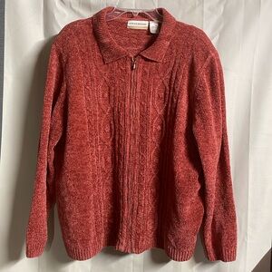 Beautiful cable net zip up collared women’s sweater 2X
